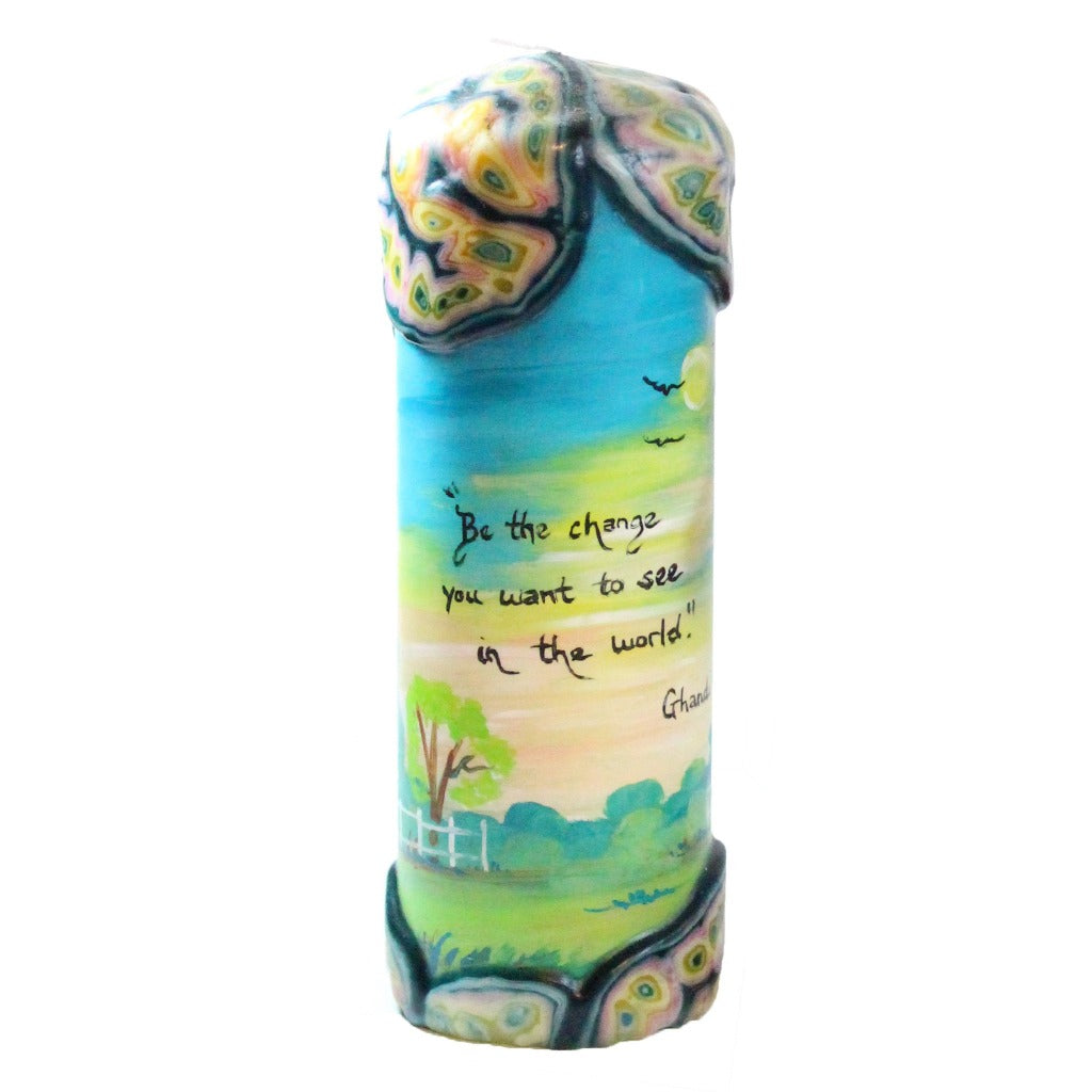 Quote Pillar Candle - "Be the change that you wish to see in the world" Gandhi - Candlestock.com