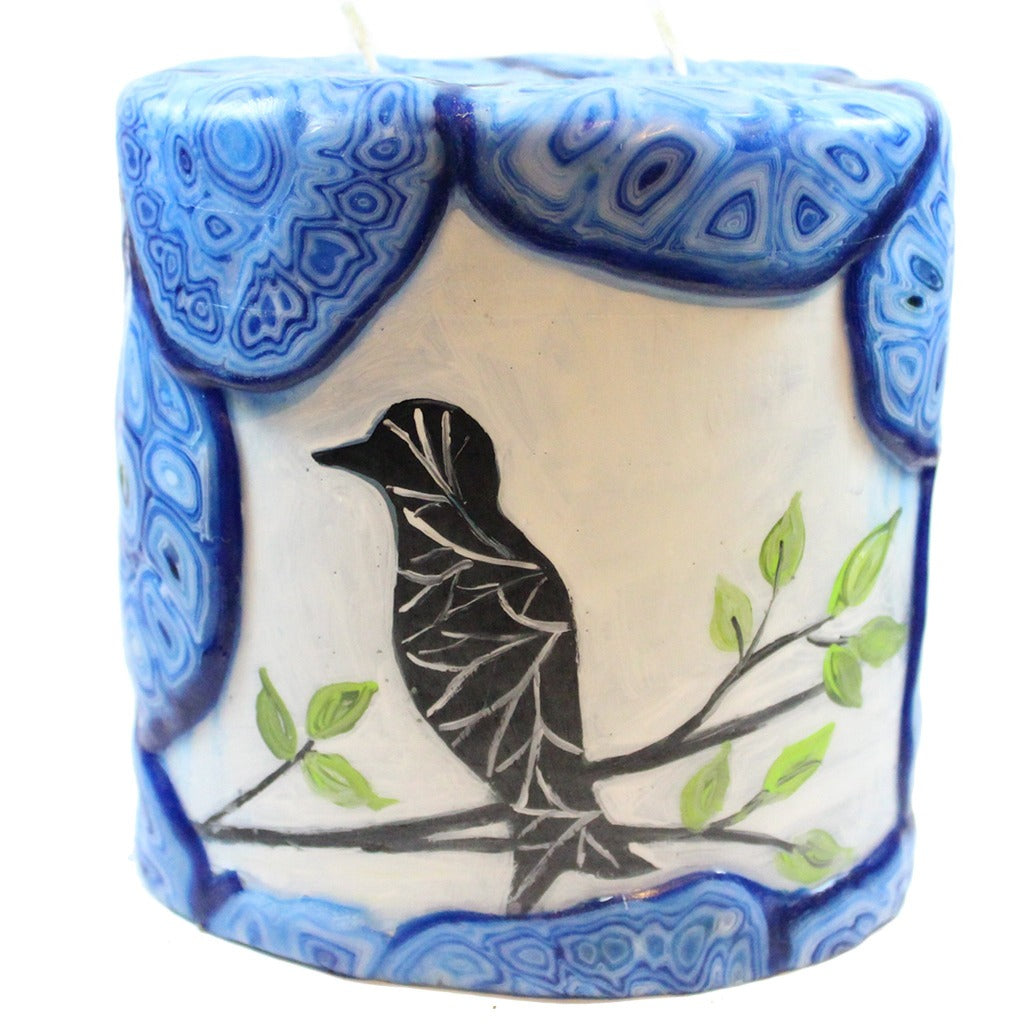 Painted Oval Candle - Black Bird On Branch - Candlestock.com