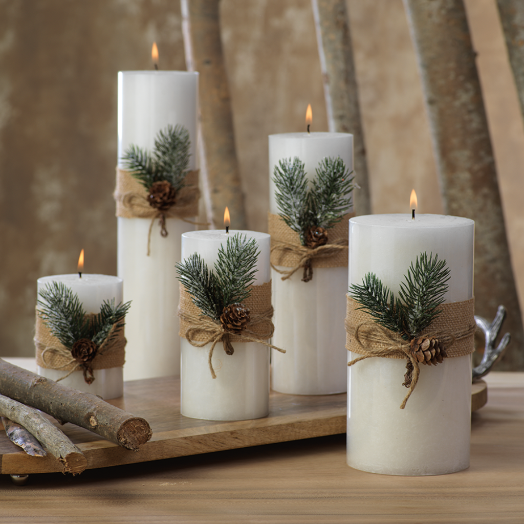 White Siberian Fir Scented Pillar Candle Candlestock