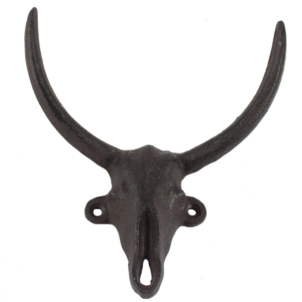 Brown Metal Bull Skull Wall Hook - Candlestock.com