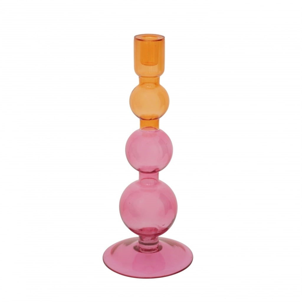 Pink & Orange Recycled Glass Taper Candle Holde Candlestock