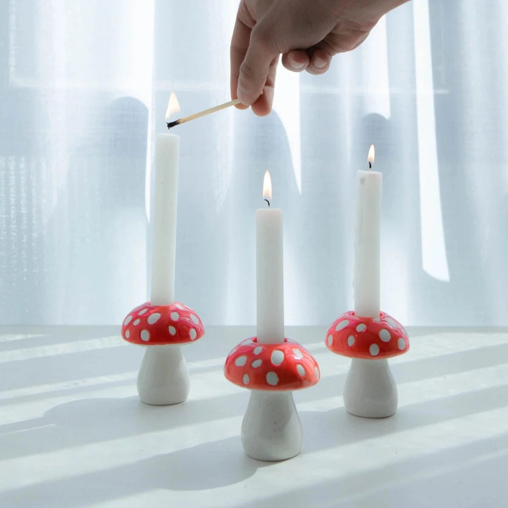 Ceramic Mushroom Taper Candle Holder
