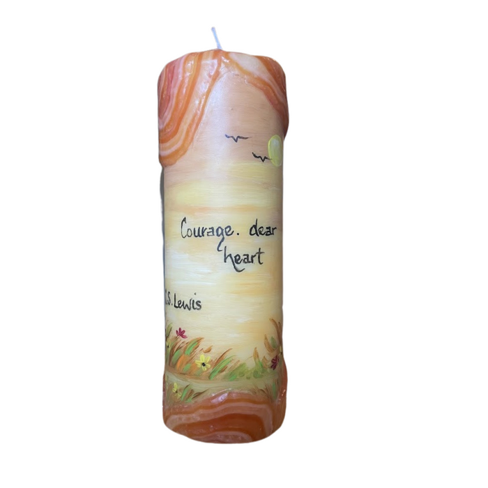 Quote Pillar Candle - "Courage. dear heart" C.S. Lewis