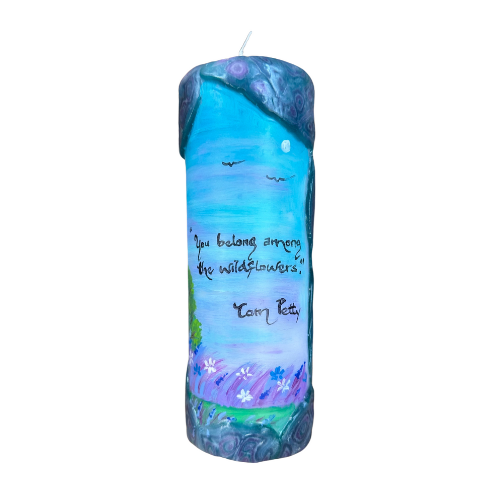 Quote Pillar Candle - "You belong among the wildflowers" Tom Petty