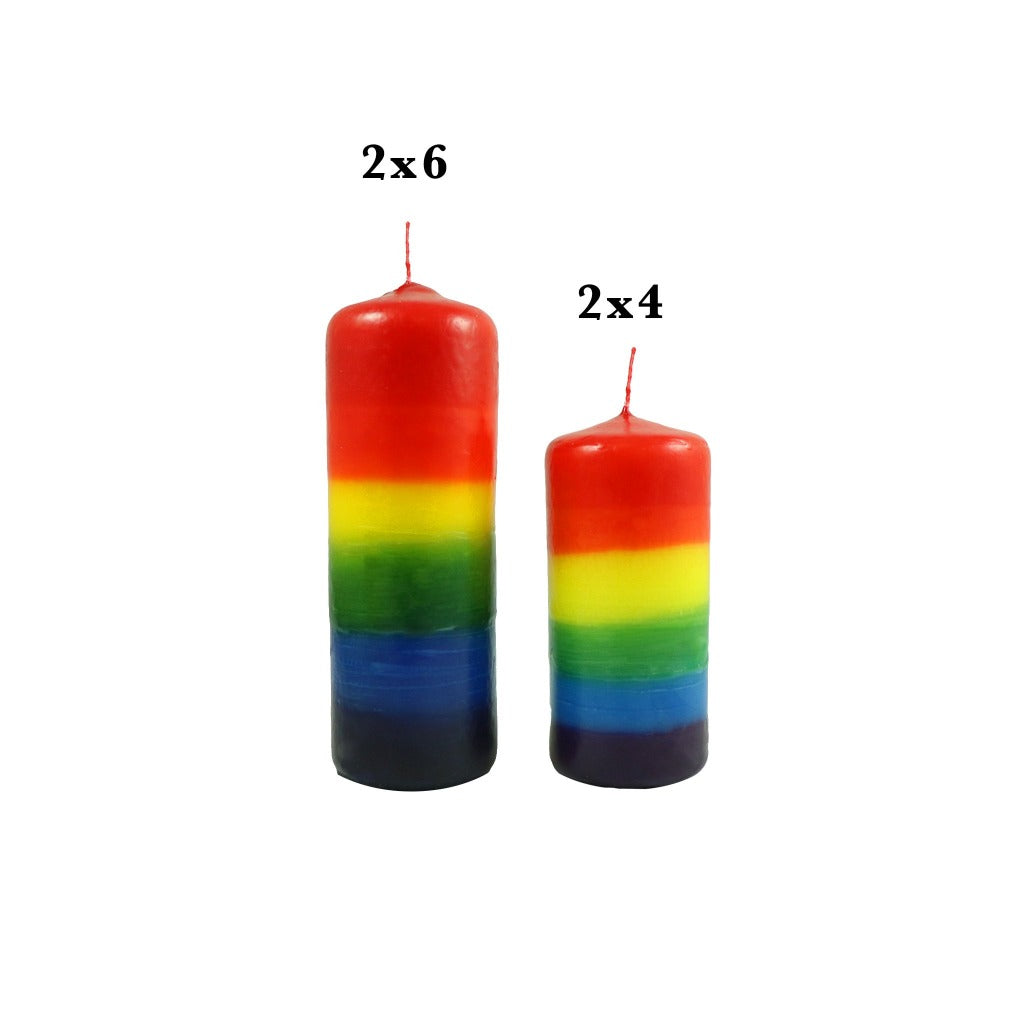 Handmade 2 inch rainbow pillar candle. - Candlestock.com