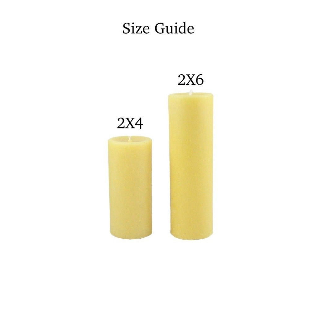 Choose between 2x4 and 2x6 100% pure all natural handmade beeswax pillar candles for your home decoration needs. - Candlestock.com