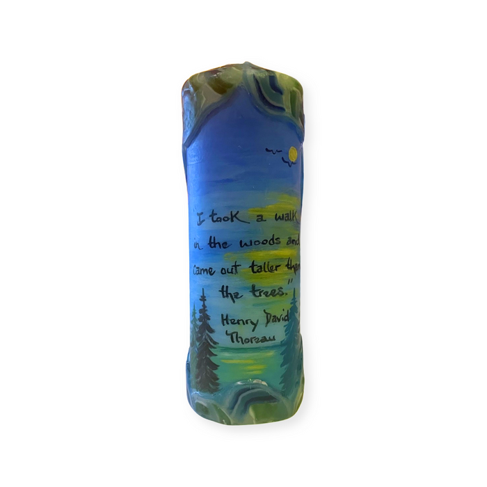 Quote Pillar Candle - "I took a walk in the woods and came out taller than the trees." Henry David Thoreau