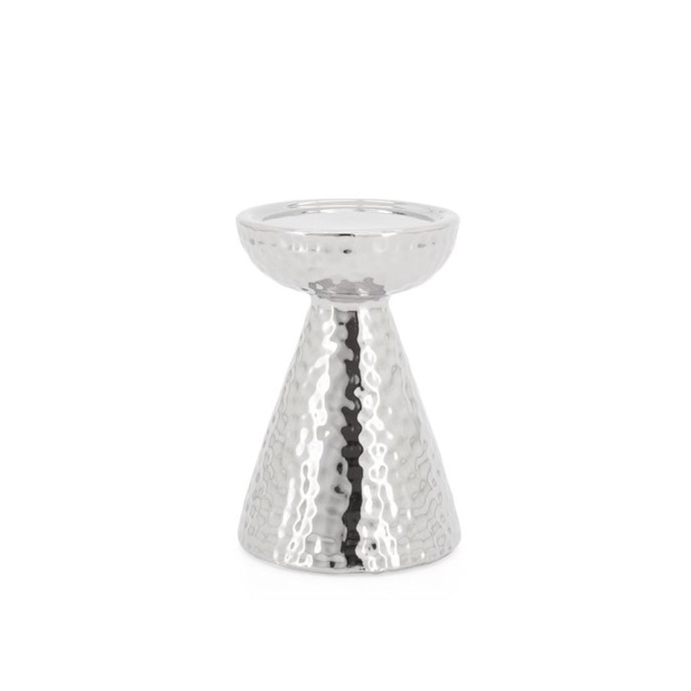 Silver Ceramic Hammered Pillar Candle Holder