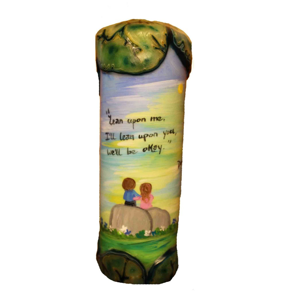 Quote Pillar Candle - "Lean upon me, I'll lean upon you, we'll be okay" Dave Matthews
