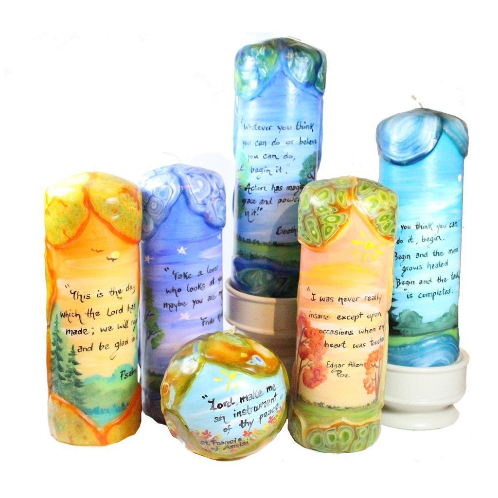 Quote Pillar Candle - "It is better to light a candle than curse the darkness" Chinese Proverb - Candlestock.com