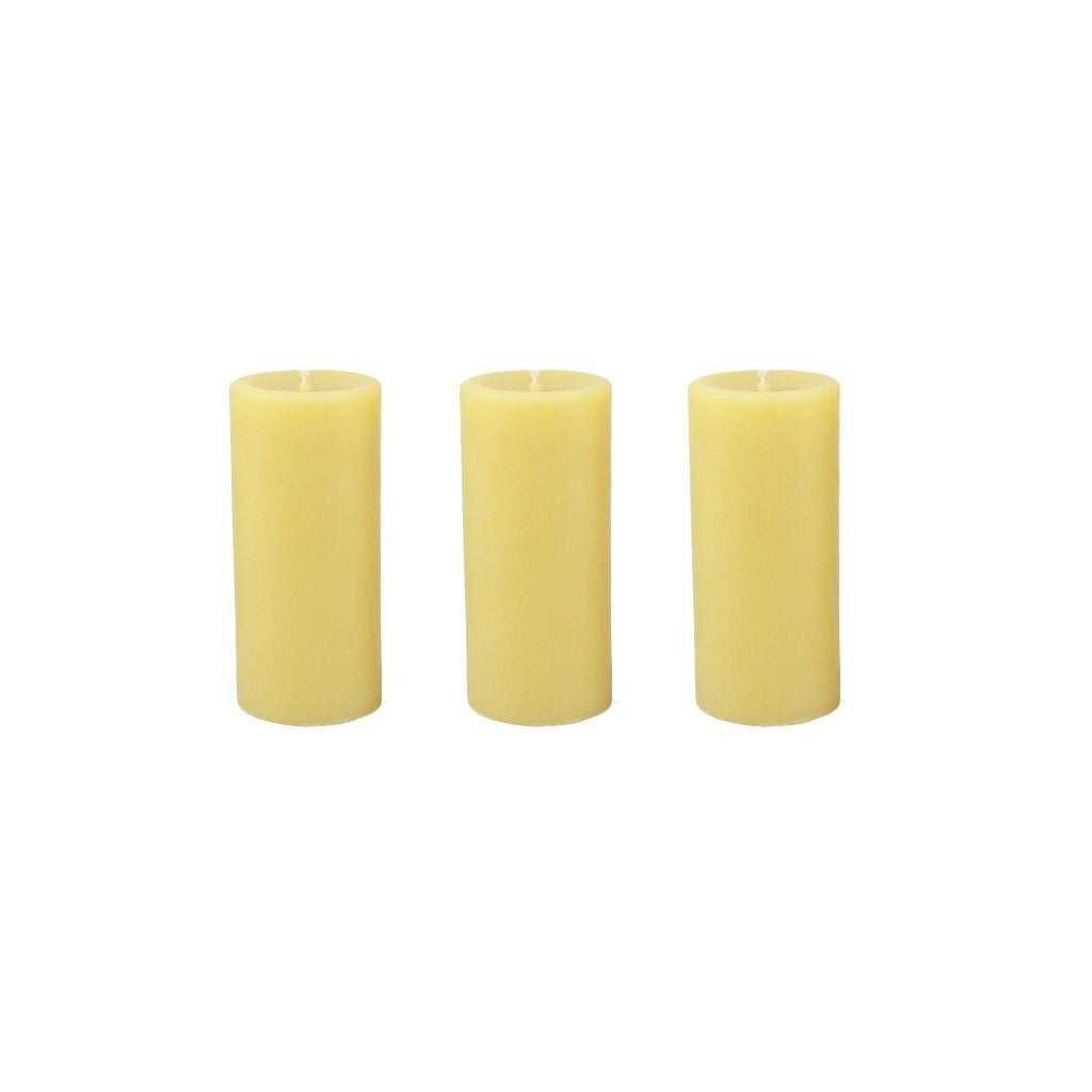 2x4 hand poured natural beeswax pillar candle set of 3. - Candlestock.com
