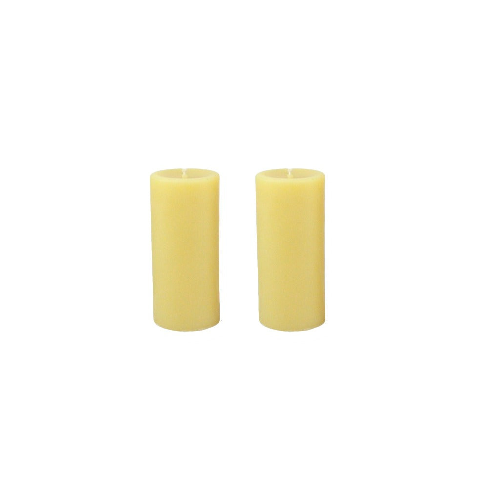 2x4 natural beeswax pillar candle pair. - Candlestock.com