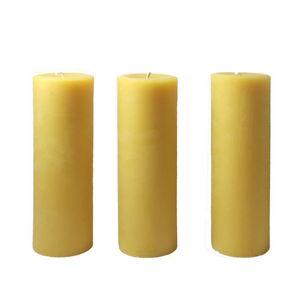 3x9 beeswax pillar candle set. Set of 3 dripless, long lasting natural beeswax pillar candles - Candlestock.com