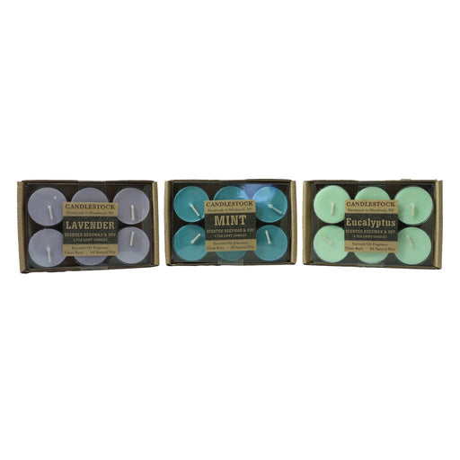Enjoy all natural beeswax and soy wax essential oil fragranced tea light candles in packs of six. - Candlestock.com