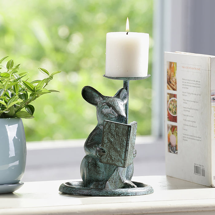 Reading Mouse Pillar Candle Holder