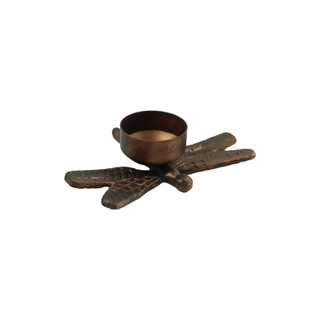 Cast iron dragonfly tea light candle holder perfect for indoor or outdoor use. - Candlestock.com