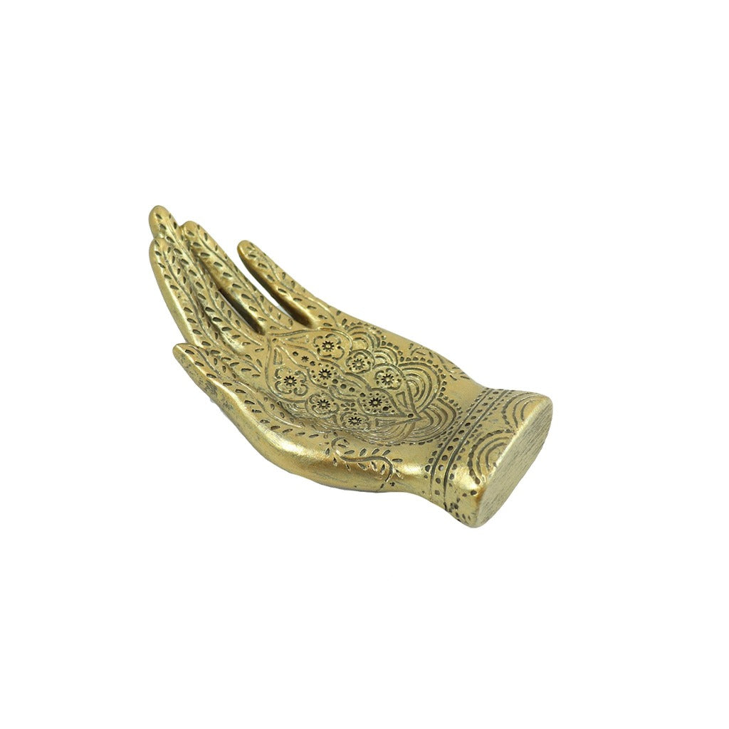Engraved decorative gold hand dish. - Candlestock.com