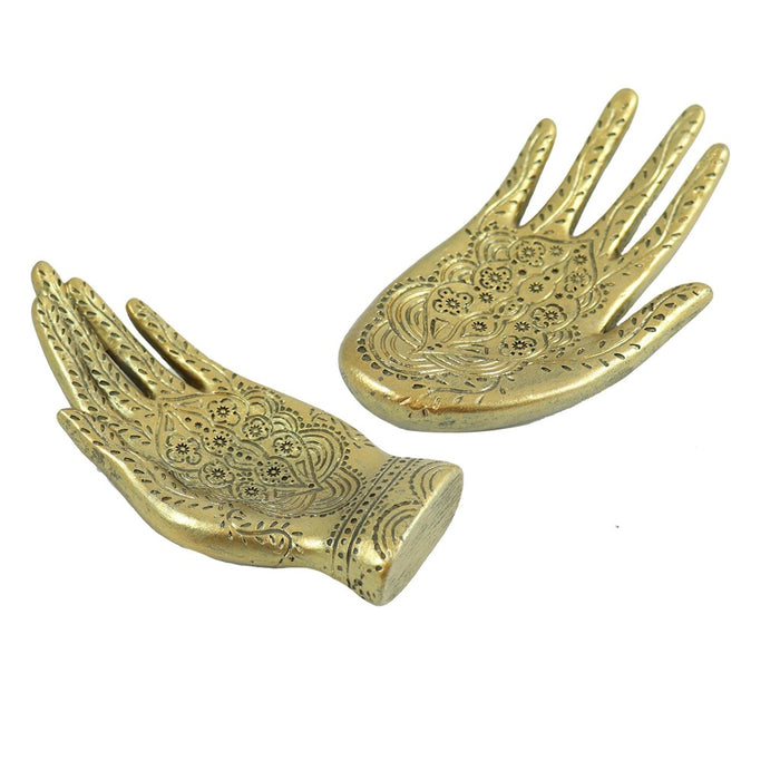Set of 2 gold engraved decorative hand dishes. - Candlestock.com