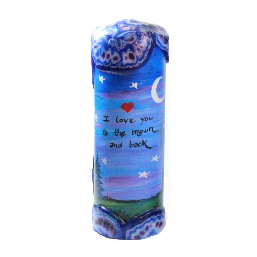 Quote Pillar Candle - "I love you to the moon and back" - Candlestock.com