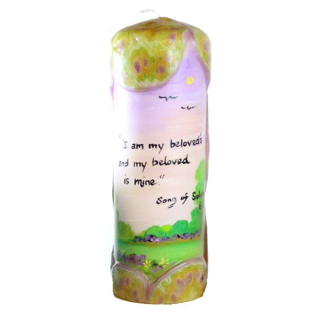 Quote Pillar Candle - "I am my beloved's and my beloved is mine" Song Of Solomon 6:3 - Candlestock.com