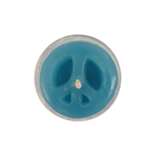 Woodstock Themed Candles - Powder Blue Peace Sign Tea Light Candle - Candlestock.com