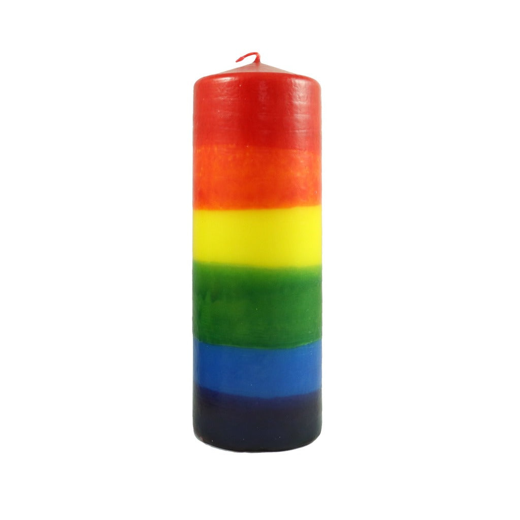 3x9 handmade woodstock pillar candle. Rainbow pillar candle. - Candlestock.com