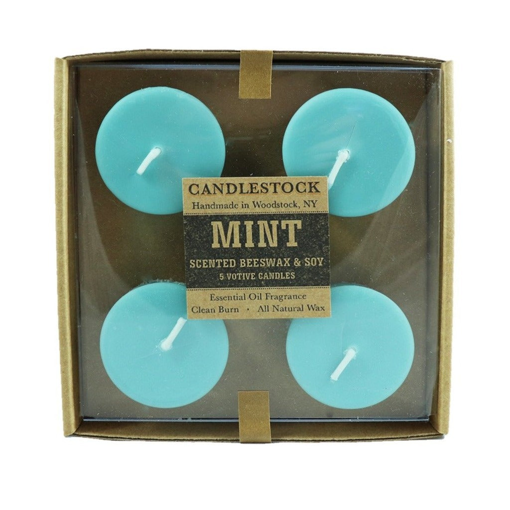 Mint beeswax and soy wax all natural essential oil scented votive candle 5 pack. - Candlestock.com