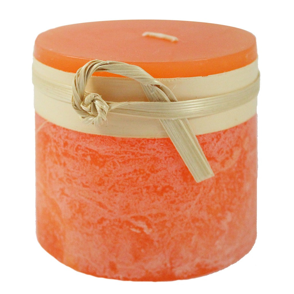 Orange Vance Timber Pillar Candle - 3inch by 3inch - Candlestock.com