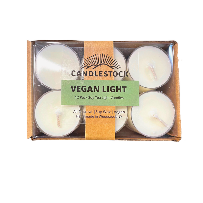 Vegan Light Soy Wax Unscented Tea Light Candles - 12 Pack