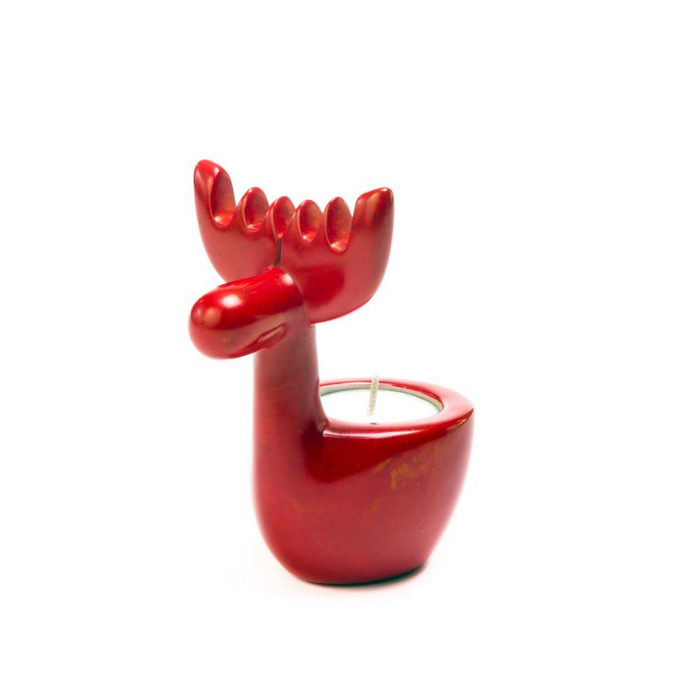 Kenyan Red Reindeer Tealight Candle Holder