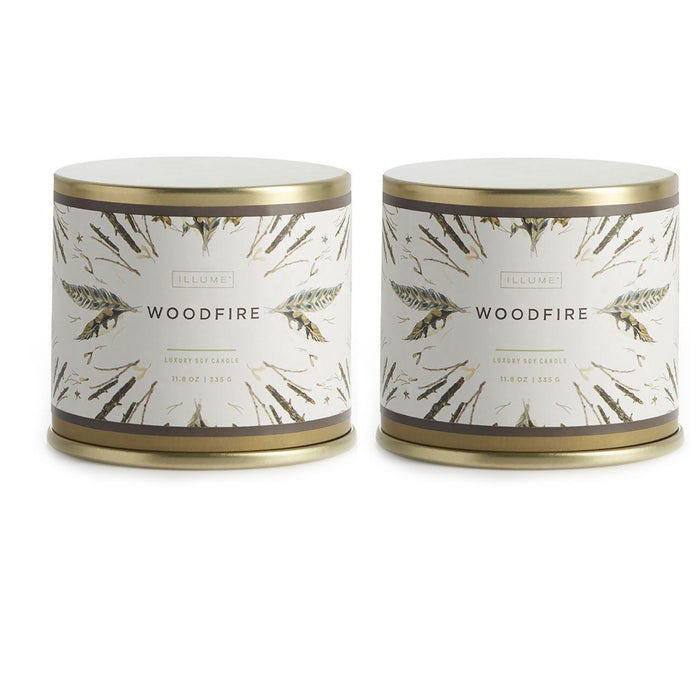 Illume Soy Wax Woodfire Scented Tin Candle - 11.8 oz - Set Of 2