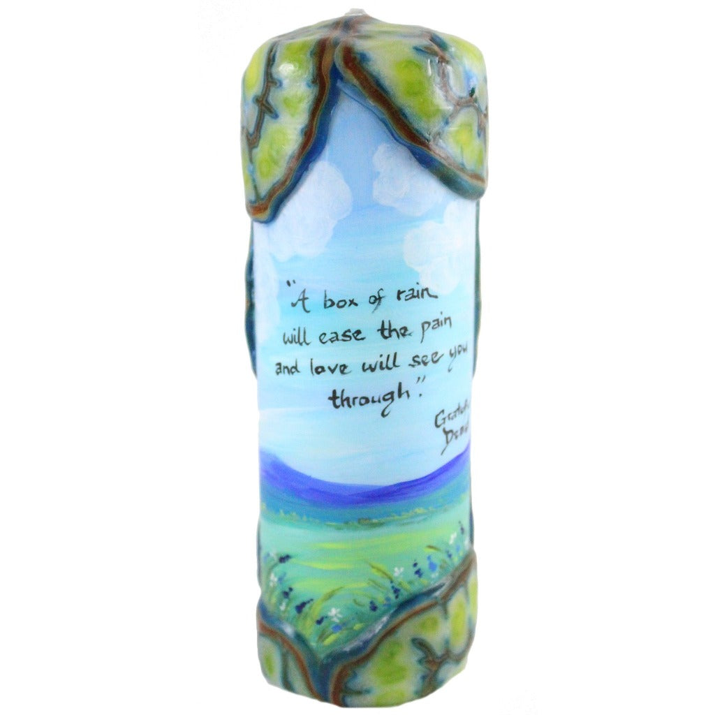 Quote Candle - "A box of rain will ease the pain and love will see you through" Grateful Dead - Candlestock.com