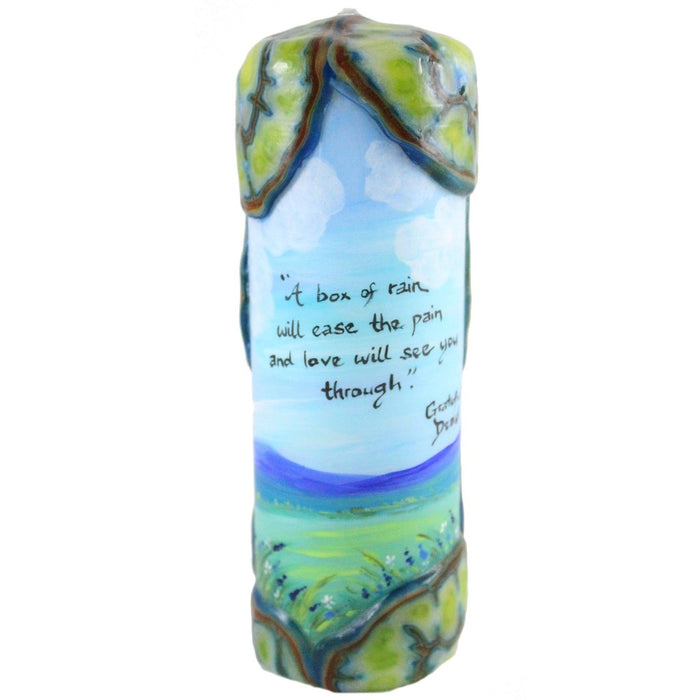 Quote Candle - "A box of rain will ease the pain and love will see you through" Grateful Dead - Candlestock.com