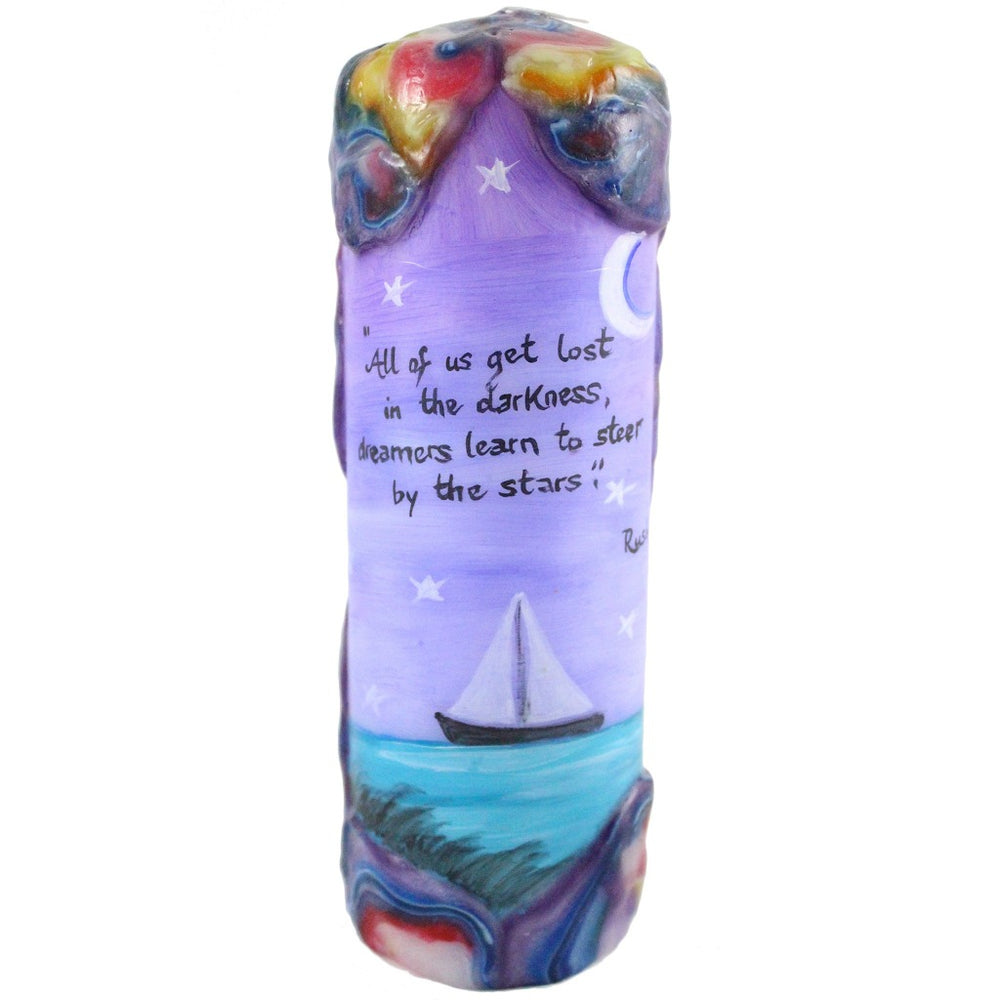 Quote Candle - "All of us get lost in the darkness, dreamers learn to steer by the stars" Rush - Candlestock.com