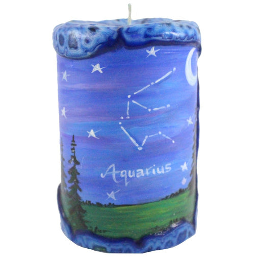 Aquarius Painted Veneer Zodiac Pillar Candle - Candlestock.com