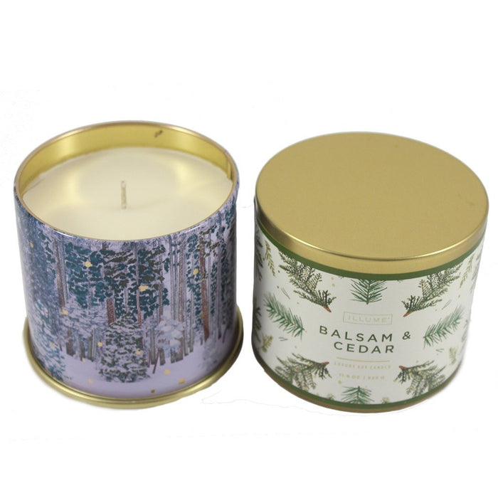 Illume Soy Wax Balsam And Cedar Scented Tin Candle. Christmas Scented Candles. - 11.8 oz - Candlestock.com