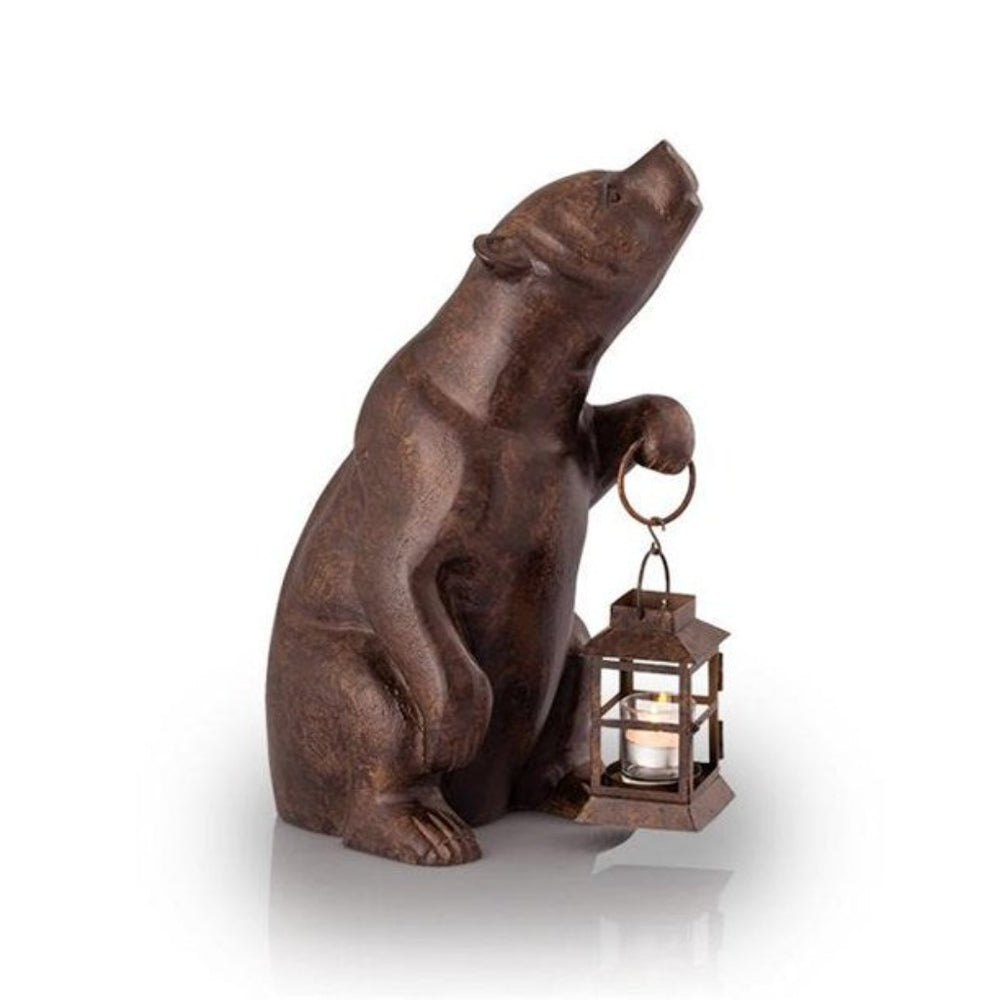 Brown Standing Bear With Tea Light Candle Lantern - 17.5 inches