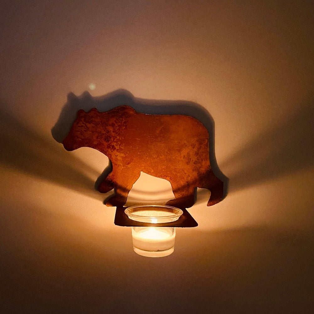 Rustic Bear Patina Tea Light Candle Holder - Wall Sconce