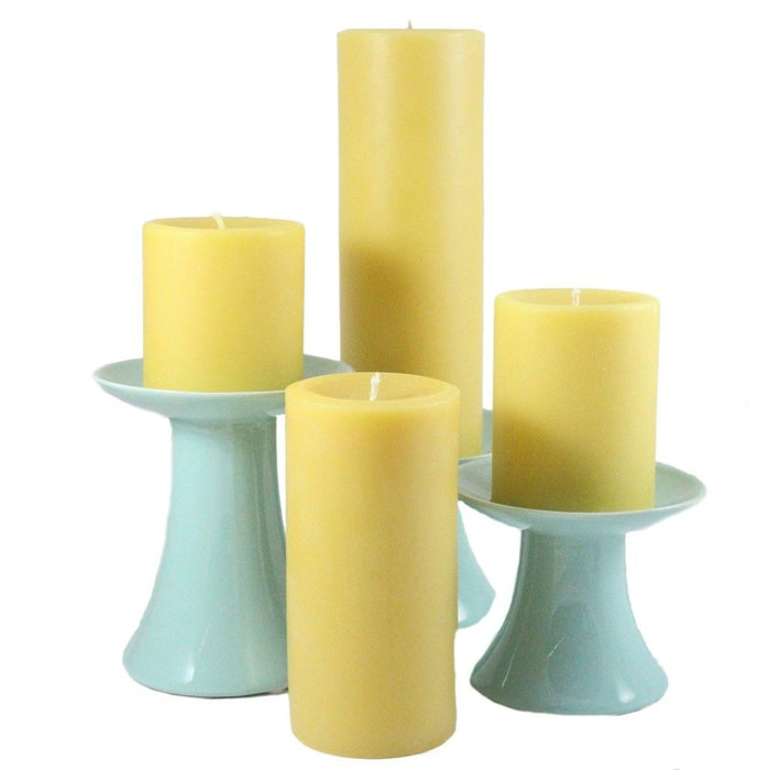 100% pure all natural handmade beeswax pillar candles come in a variety of heights and widths. - Candlestock.com