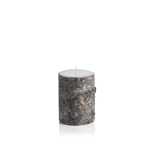 Dark Birchwood Wrapped Pillar Candle