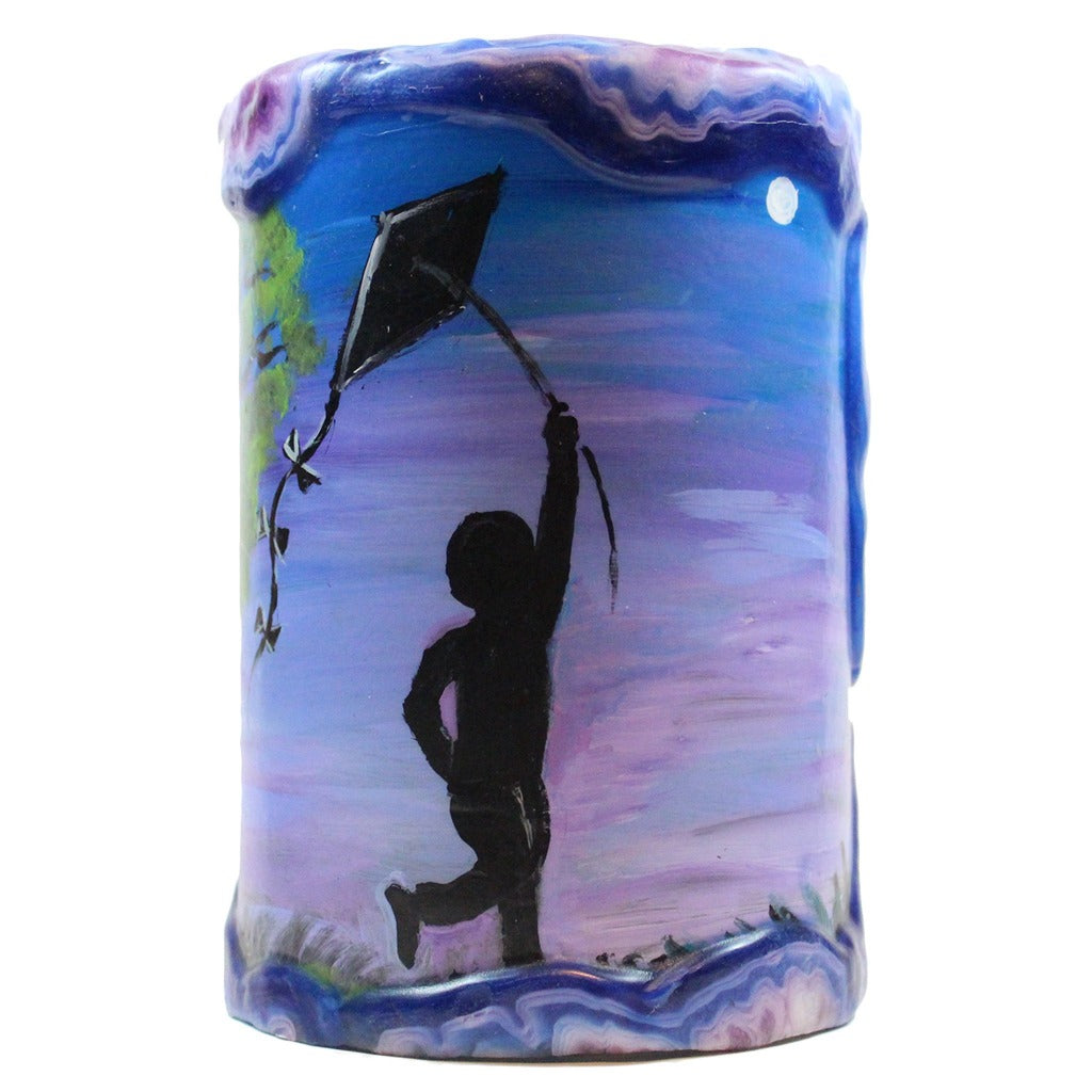 Painted Silhouette Pillar - Boy With A Kite - Candlestock.com