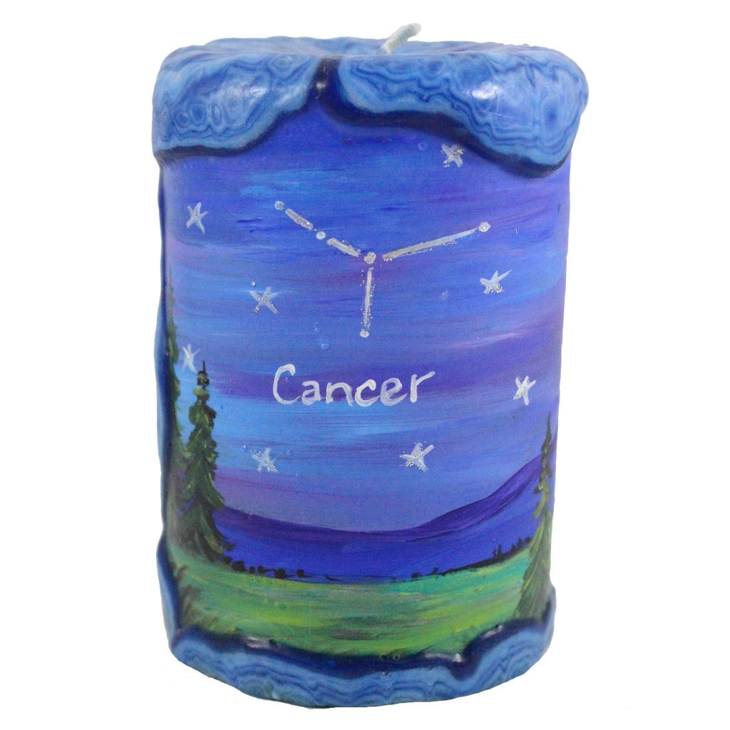 Cancer Painted Veneer Zodiac Pillar Candle - Candlestock.com
