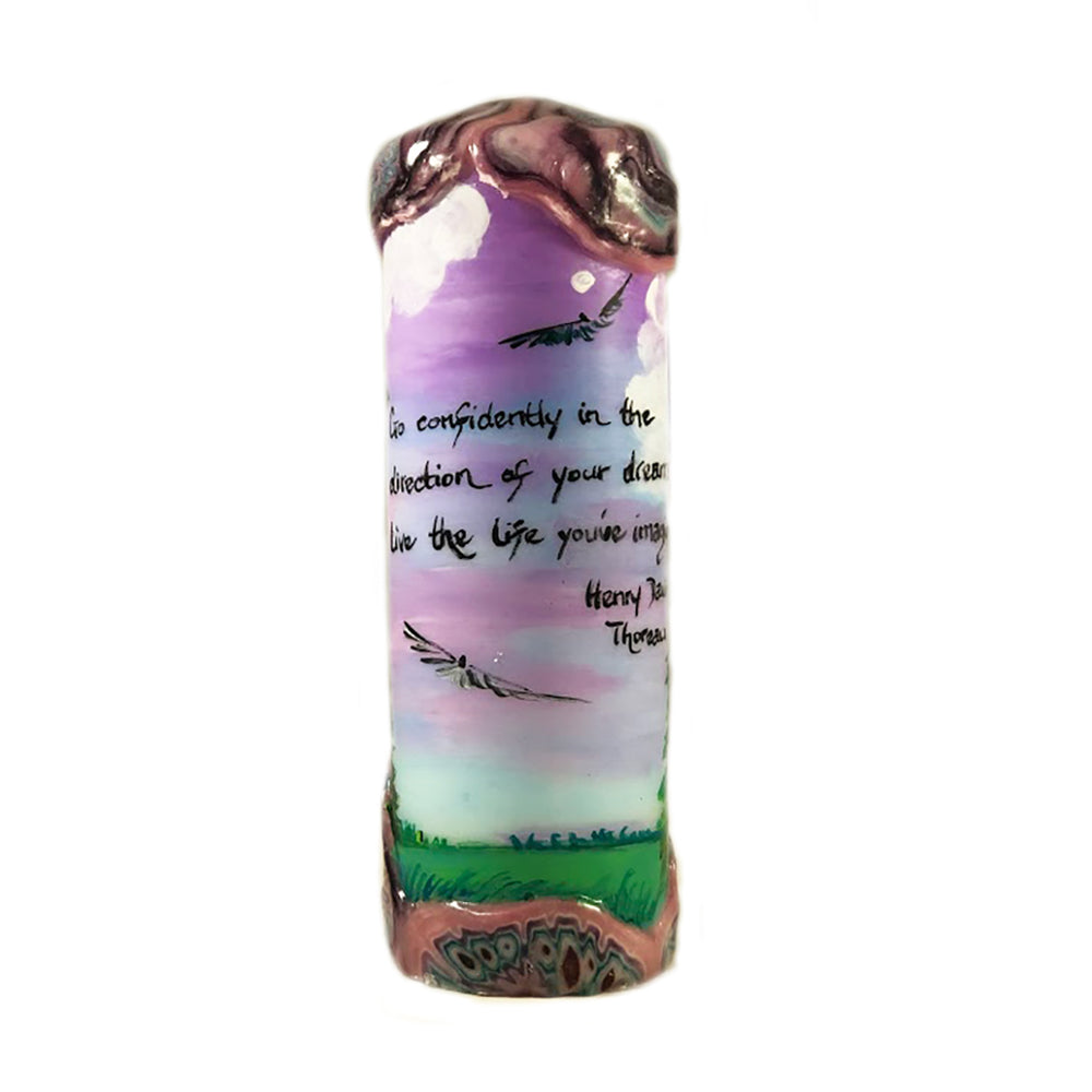 Quote Pillar Candle - "Go confidently in the direction of your dreams" Henry David Thoreau