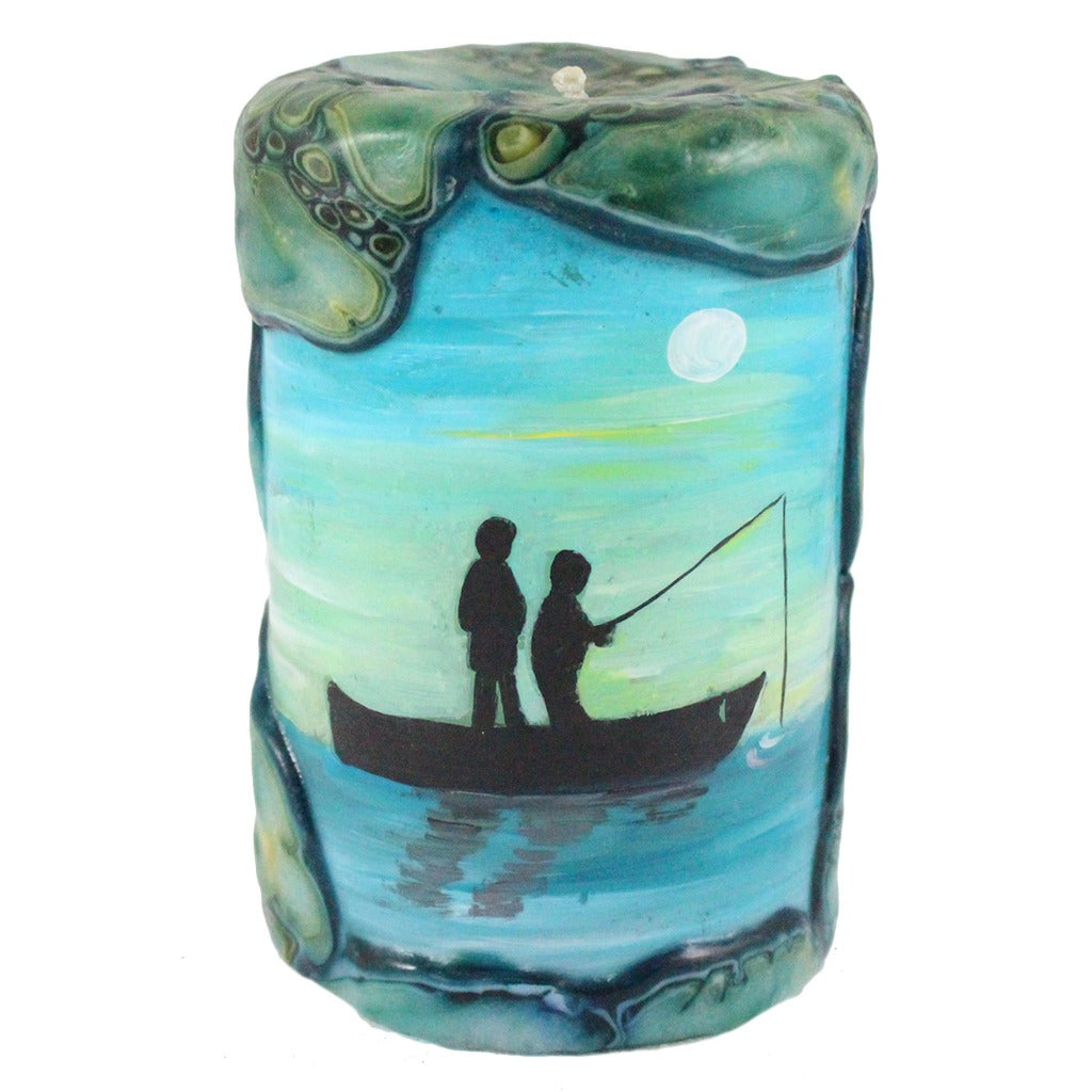 Painted Silhouette Pillar - Couple Fishing - Candlestock.com