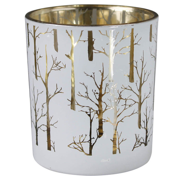 White Glass Forest Tree Votive Candle Holder