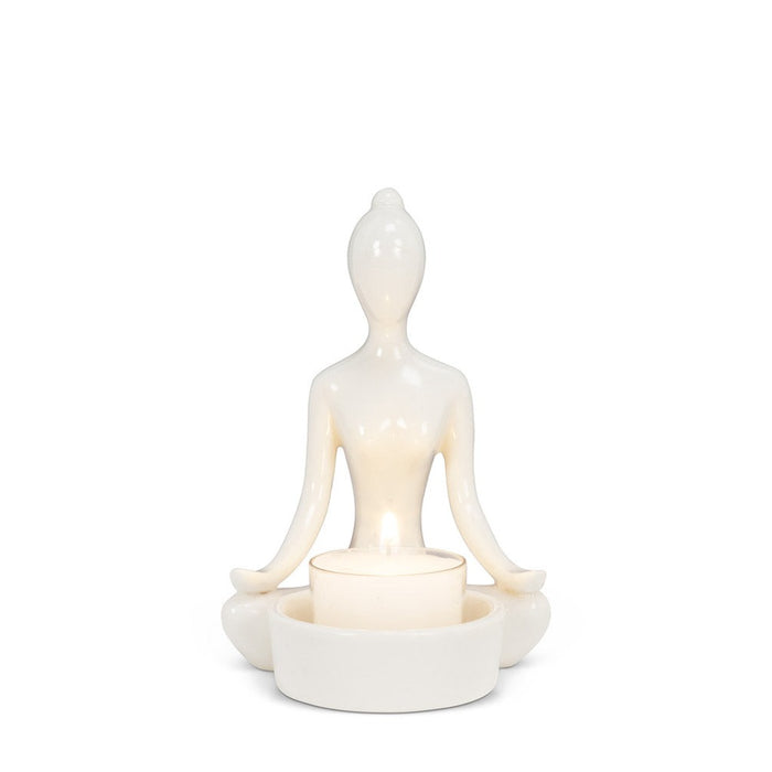 White Porcelain Yoga Woman Tea Light Candle Holder