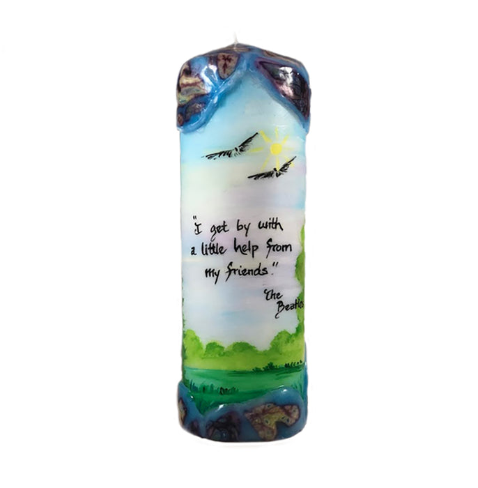 Quote Pillar Candle - "I get by with a little help from my friends" The Beatles