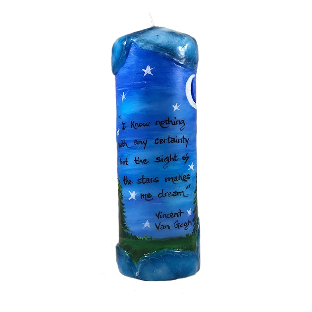 Quote Pillar Candle - "I know nothing with any certainty but the sight of the stars makes me dream."