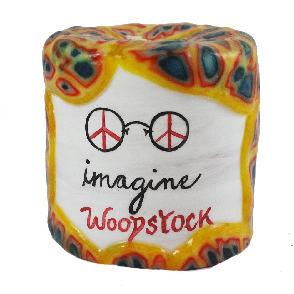 John Lennon "Imagine. Woodstock" Quote Candle - 4X4 - Candlestock.com