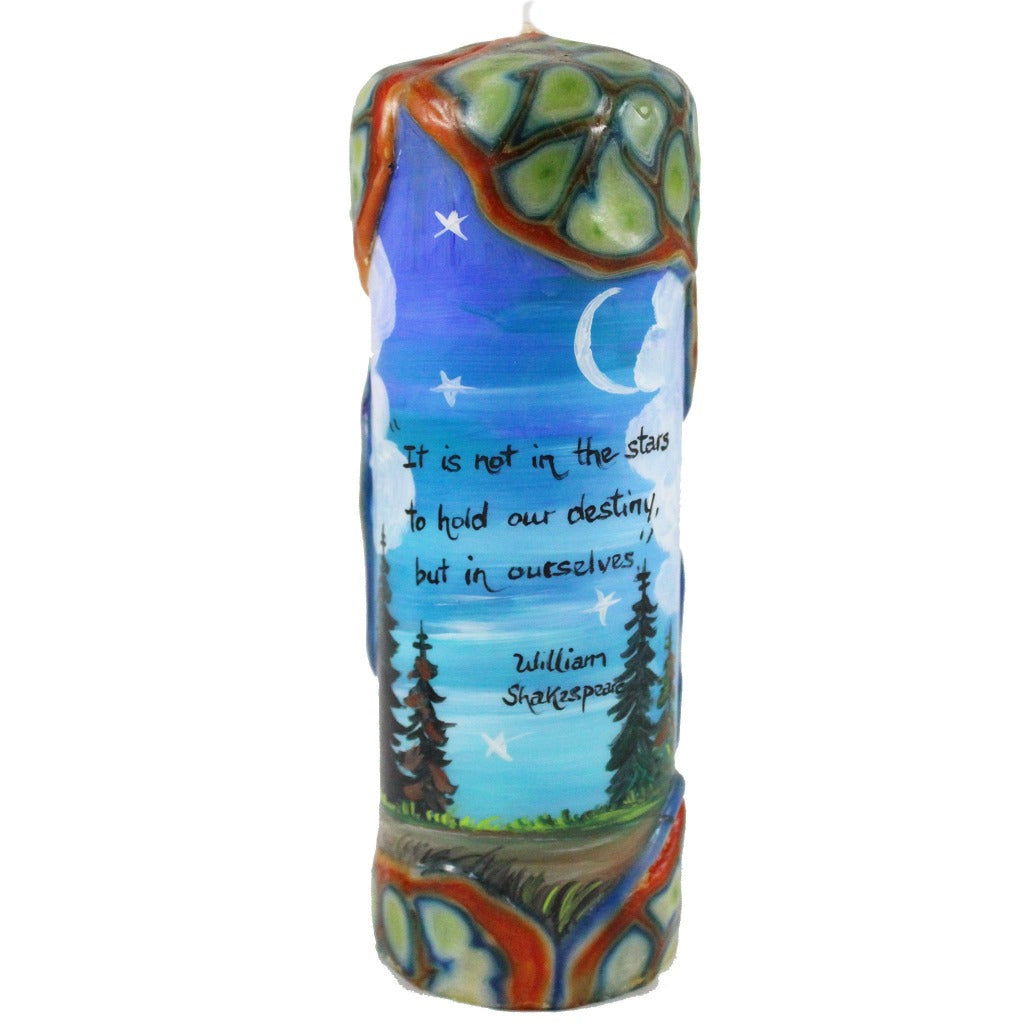 Quote Pillar Candle - "It is not in the stars to hold our destiny but in ourselves" William Shakespeare - Candlestock.com